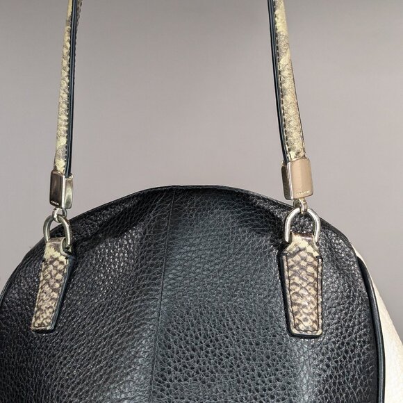 Coach Leather Handbag with Snakeskin Crossbody Straps White Black - Picture 5 of 5